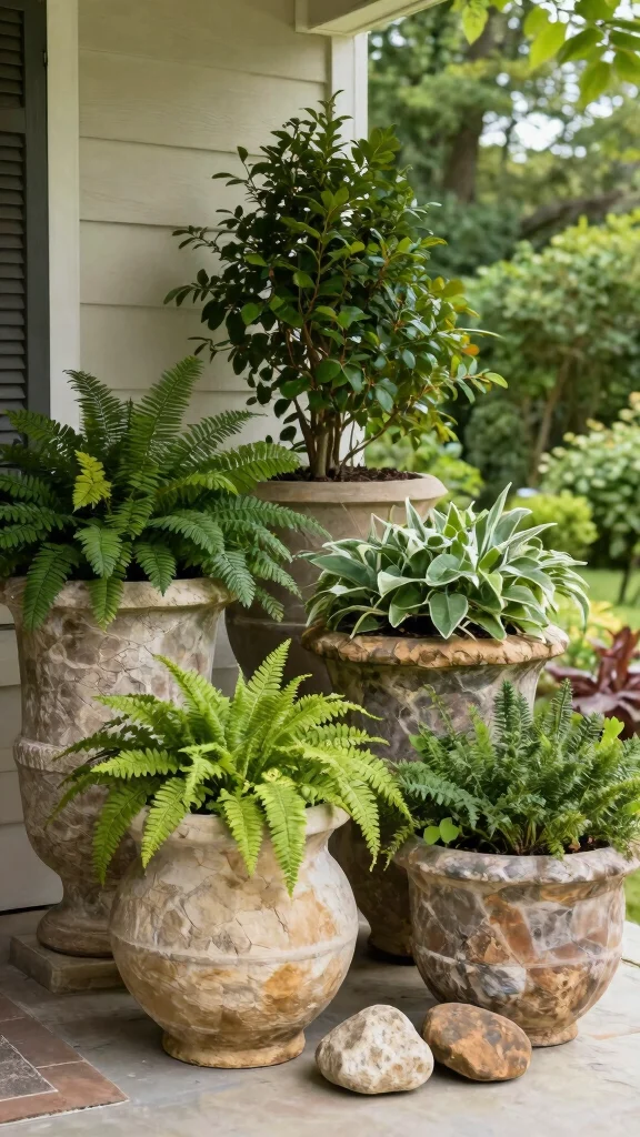 12 Front Porch Pot Ideas for a Welcoming Colorful Curb Appeal - 11. Stone Planters for a Natural Look 1