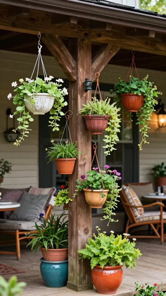 12 Front Porch Pot Ideas for a Welcoming Colorful Curb Appeal - 3. Hanging Planters for Vertical Garden Delight 1