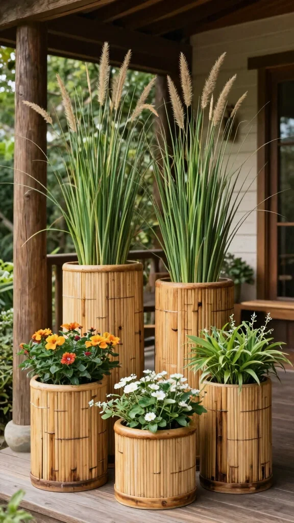 12 Front Porch Pot Ideas for a Welcoming Colorful Curb Appeal - 4. Eco-Friendly Bamboo Planters 1