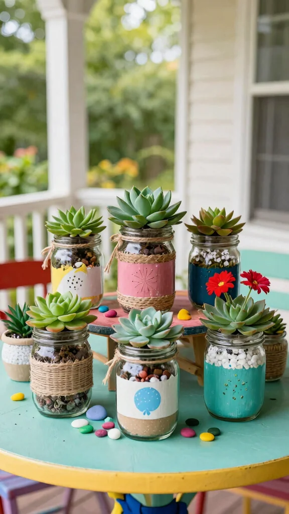 12 Front Porch Pot Ideas for a Welcoming Colorful Curb Appeal - 5. Repurposed Glass Jars for a Whimsical Touch 1