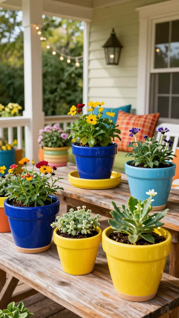 12 Front Porch Pot Ideas for a Welcoming Colorful Curb Appeal - 6. Colorful Ceramic Pots to Brighten Up the Space 1