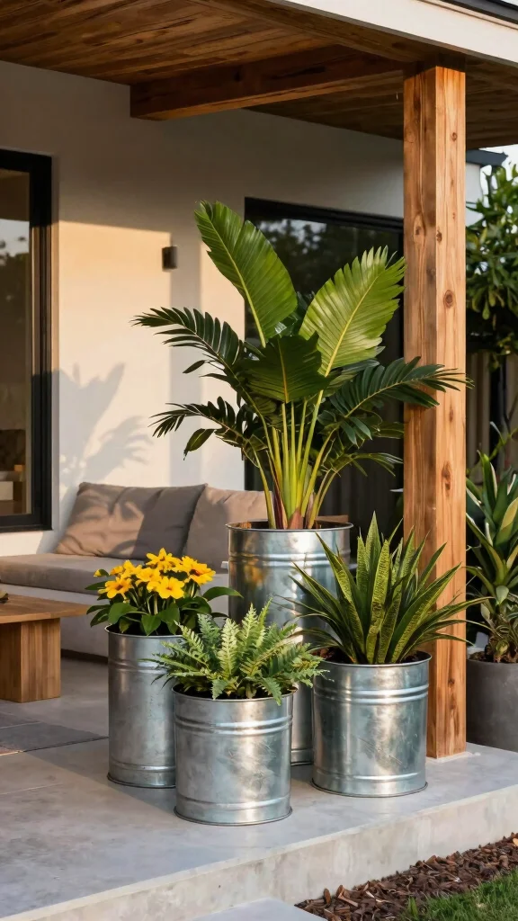 12 Front Porch Pot Ideas for a Welcoming Colorful Curb Appeal - 7. Sustainable Metal Planters for a Modern Look 1
