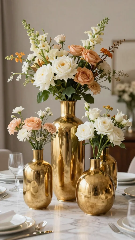 12 Gold Vase Ideas for a Glamorous Warm Metallic Home Accent - 12. Layered Gold Vases 1