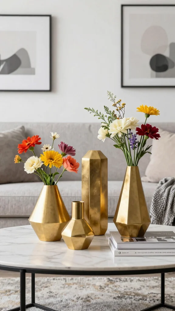 12 Gold Vase Ideas for a Glamorous Warm Metallic Home Accent - 3. Quirky Geometric Gold Vases 1