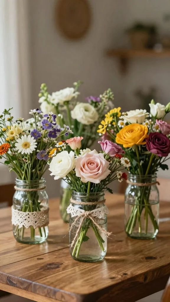 12 Handmade Vase Ideas for One-of-a-Kind Artisan Home Decor - 11. Rustic Mason Jar Vases 1