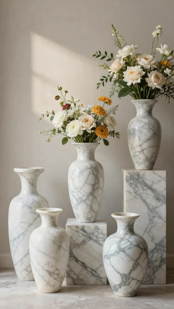 12 Handmade Vase Ideas for One-of-a-Kind Artisan Home Decor - 12. Elegant Marble Vases 1