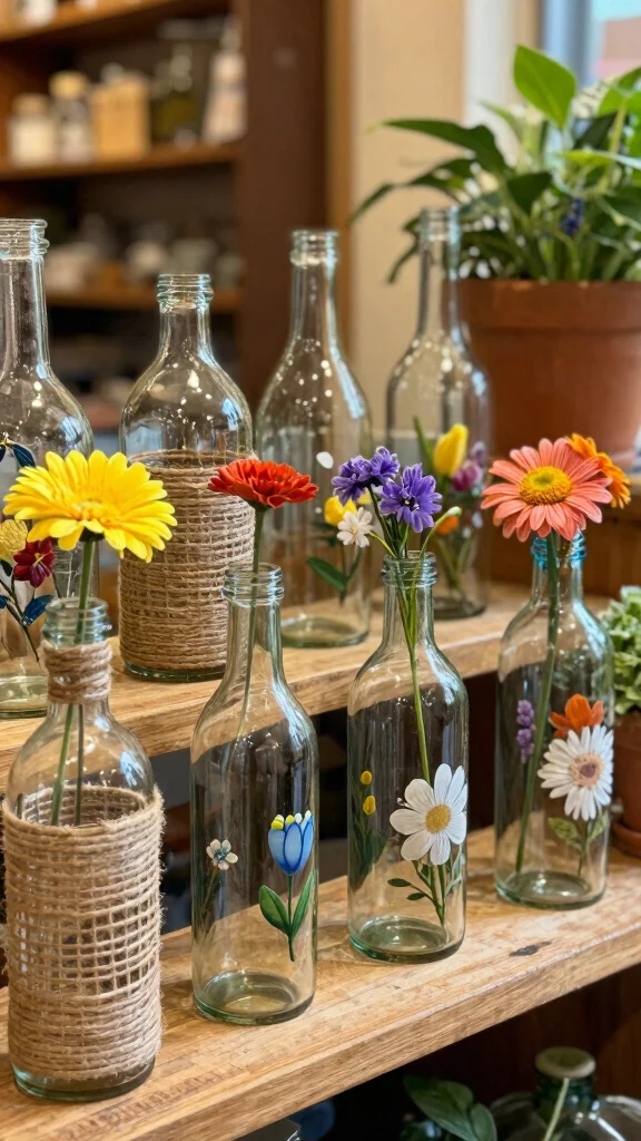12 Handmade Vase Ideas for One-of-a-Kind Artisan Home Decor - 2. Upcycled Glass Bottle Vases 1