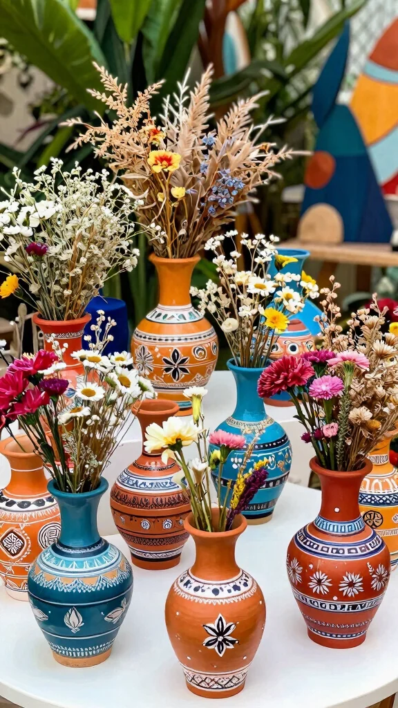 12 Handmade Vase Ideas for One-of-a-Kind Artisan Home Decor - 3. Hand-Painted Terracotta Vases 1