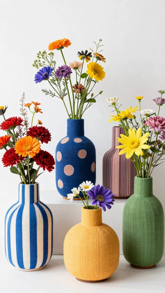 12 Handmade Vase Ideas for One-of-a-Kind Artisan Home Decor - 6. Funky Fabric Vases 1