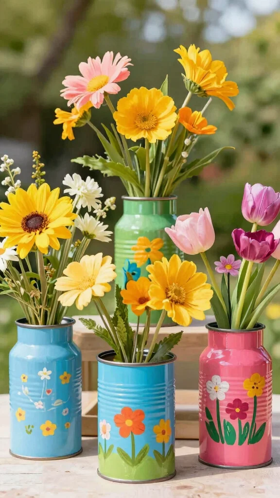 12 Handmade Vase Ideas for One-of-a-Kind Artisan Home Decor - 9. Upcycled Tin Can Vases 1