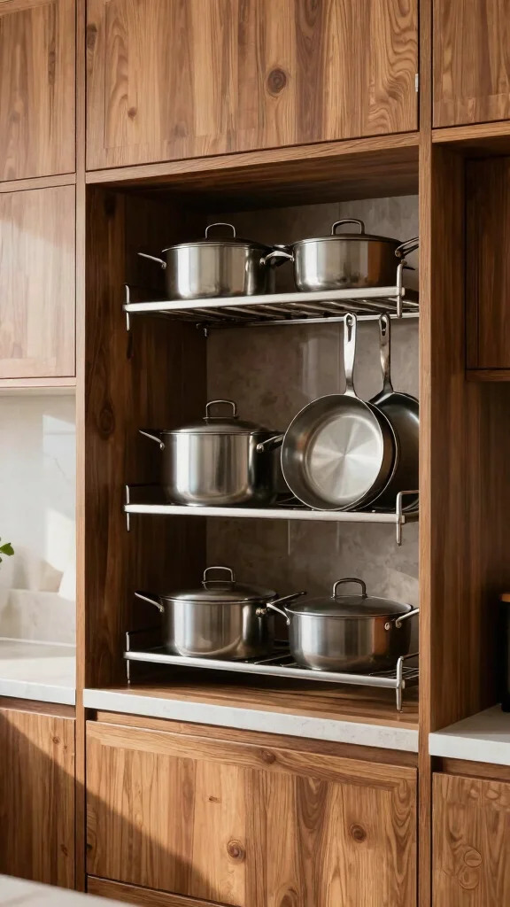 12 Hanging Pot Rack Ideas for a Functional Rustic Kitchen Display - 12. Custom Built-In Pot Rack 1