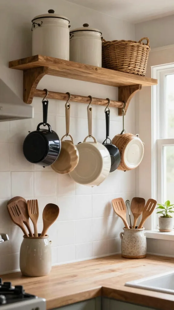 12 Kitchen Hanging Pot Ideas for a Rustic Functional Overhead Display - 11. Farmhouse Accessories 1