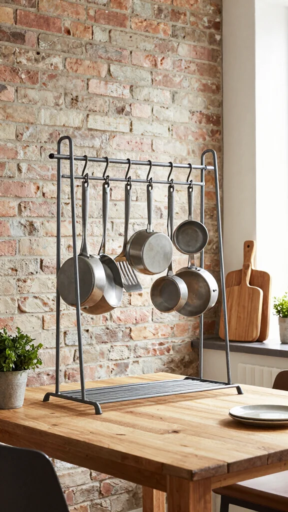 12 Kitchen Hanging Pot Ideas for a Rustic Functional Overhead Display - 2. Industrial-Style Metal Rack 1