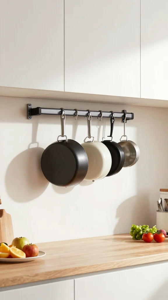 12 Kitchen Hanging Pot Ideas for a Rustic Functional Overhead Display - 9. Magnetic Pot Rack 1