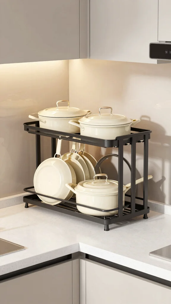 12 Kitchen Pot Storage Ideas for Small Spaces and Large Collections - 10. Pot and Pan Stacking Racks 1
