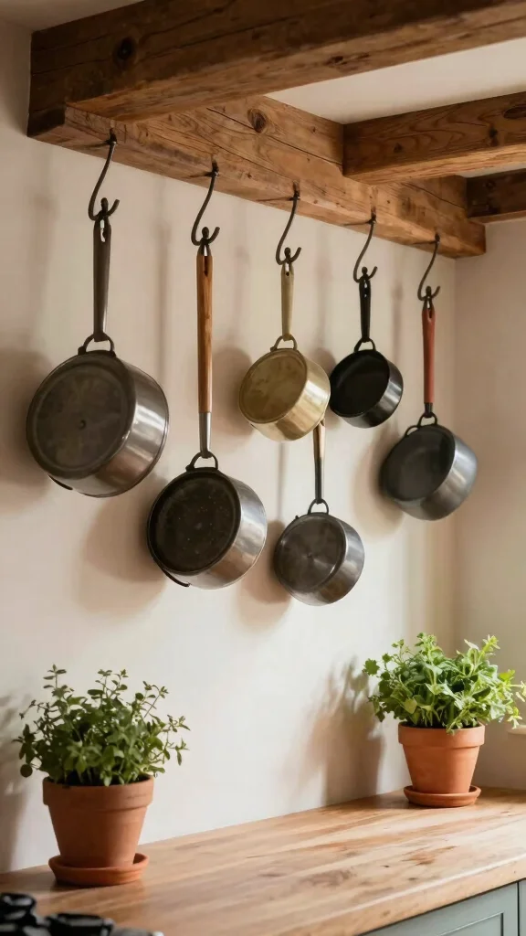 12 Kitchen Pot Storage Ideas for Small Spaces and Large Collections - 3. Hanging Pot Hooks 1