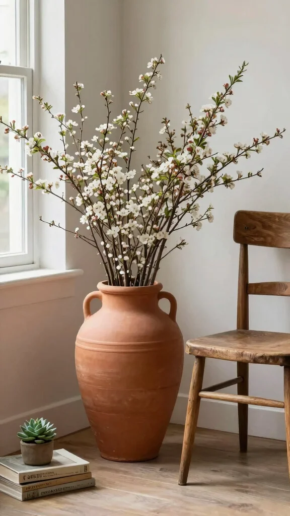 12 Large Vase Ideas for Floor Dining Table and Statement Displays - 6. Terracotta Floor Vases 1