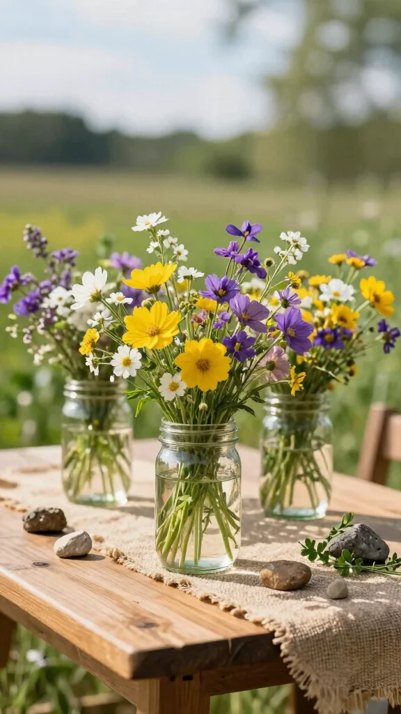 12 Mason Jar Vase Ideas for a Rustic Budget-Friendly Home Display - 1. Wildflower Charm 1
