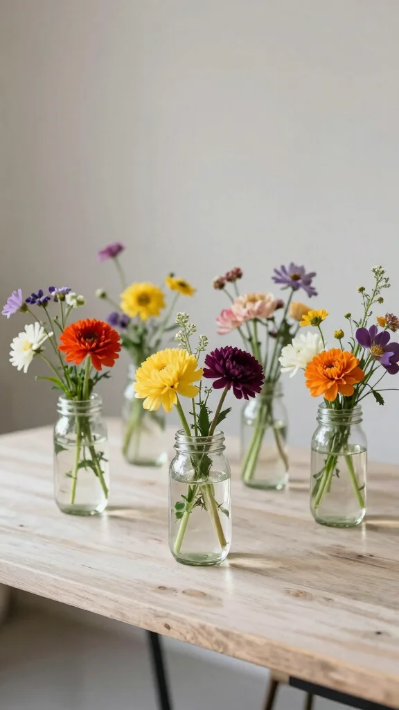12 Mason Jar Vase Ideas for a Rustic Budget-Friendly Home Display - 11. Minimalist Bouquets 1