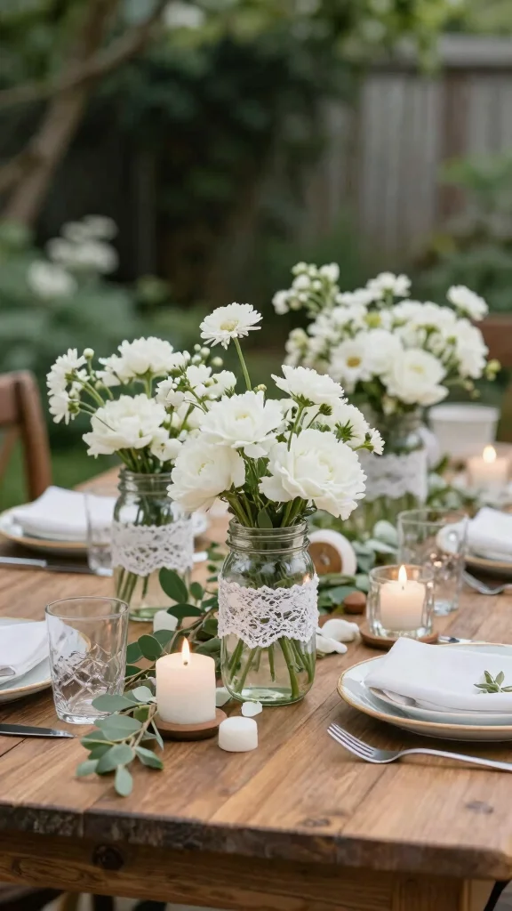 12 Mason Jar Vase Ideas for a Rustic Budget-Friendly Home Display - 2. Vintage Lace Accents 1