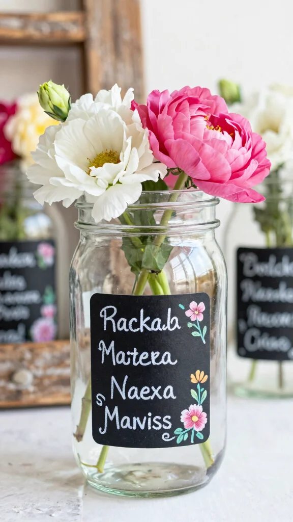 12 Mason Jar Vase Ideas for a Rustic Budget-Friendly Home Display - 3. Chalkboard Labels 1