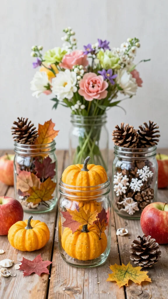12 Mason Jar Vase Ideas for a Rustic Budget-Friendly Home Display - 5. Seasonal Decor 1