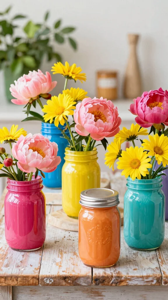 12 Mason Jar Vase Ideas for a Rustic Budget-Friendly Home Display - 7. Colorful Spray Paint 1