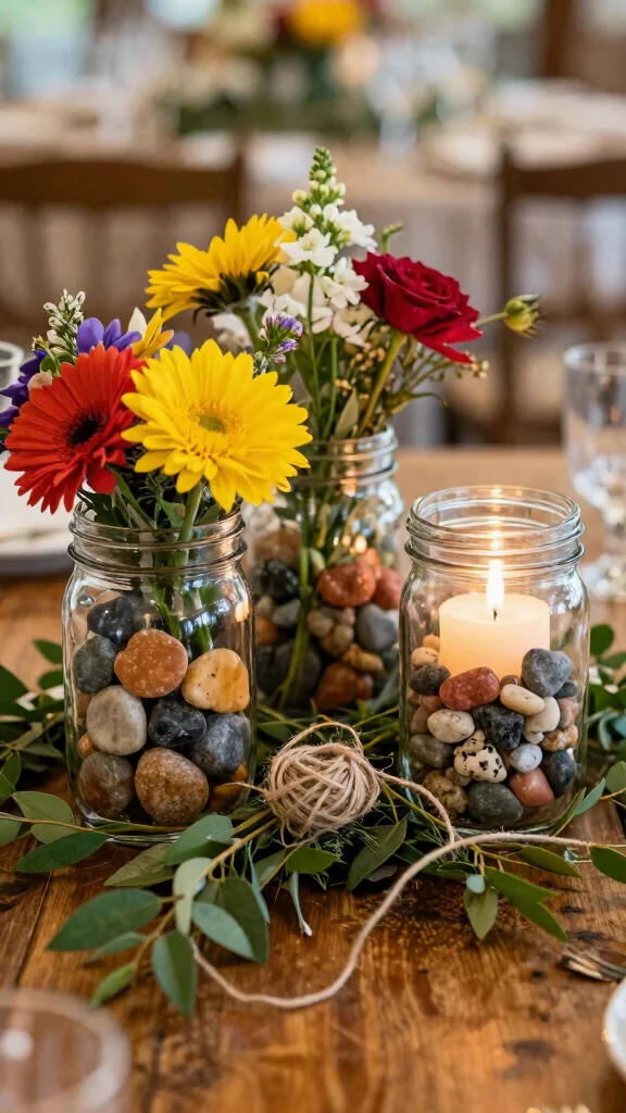 12 Mason Jar Vase Ideas for a Rustic Budget-Friendly Home Display - 8. Themed Glass Jar Trio 1