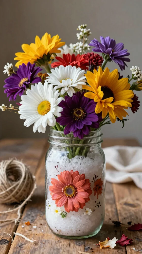 12 Mason Jar Vase Ideas for a Rustic Budget-Friendly Home Display - 9. Floral Foam for Structure 1