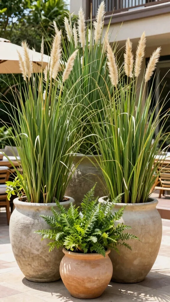 12 Patio Pot Ideas for a Lush Colorful Outdoor Living Space - 10. Large Statement Pots 1