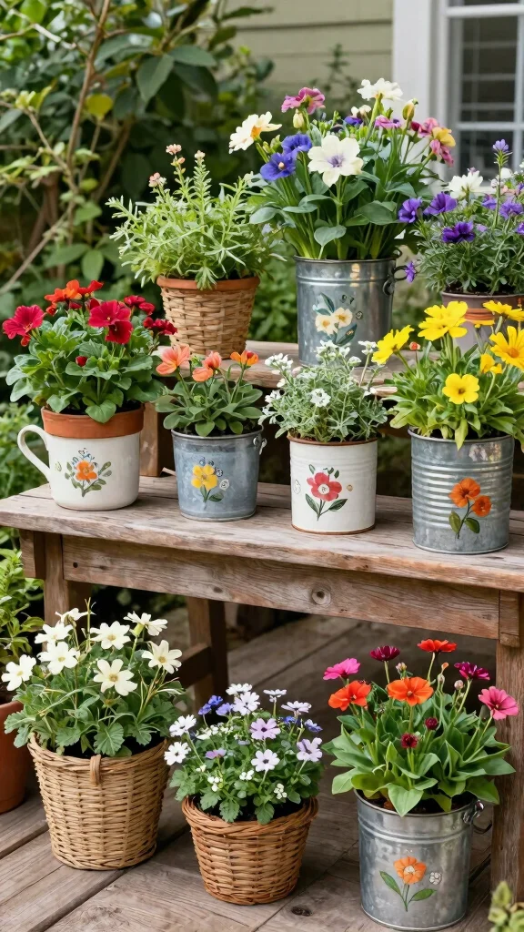 12 Patio Pot Ideas for a Lush Colorful Outdoor Living Space - 4. Upcycled Pots for a Unique Touch 1