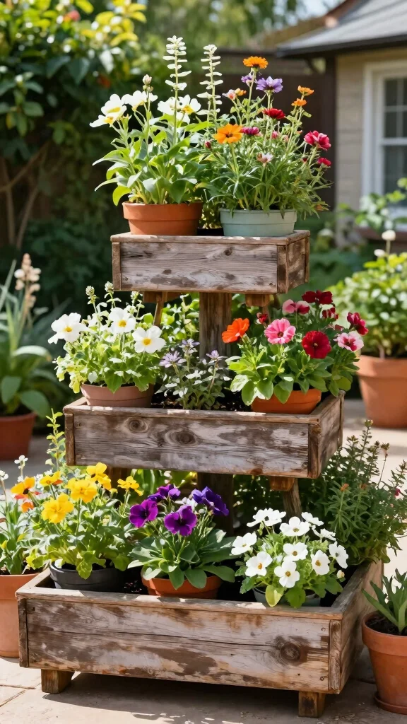 12 Patio Pot Ideas for a Lush Colorful Outdoor Living Space - 5. Tiered Planters for Added Interest 1