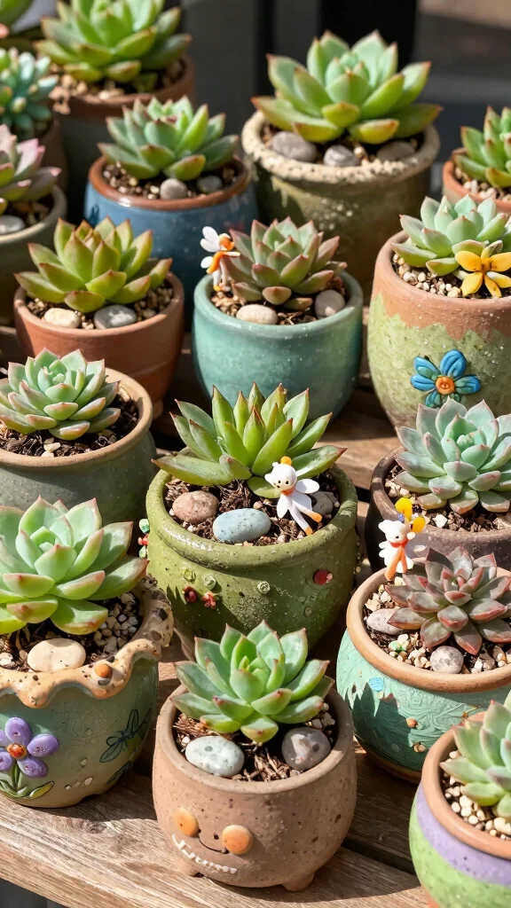 12 Patio Pot Ideas for a Lush Colorful Outdoor Living Space - 7. Whimsical Fairy Garden Pots 1