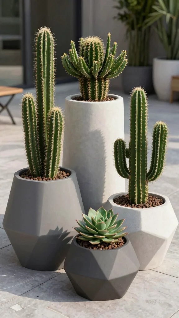 12 Patio Pot Ideas for a Lush Colorful Outdoor Living Space - 8. Modern Geometric Planters 1