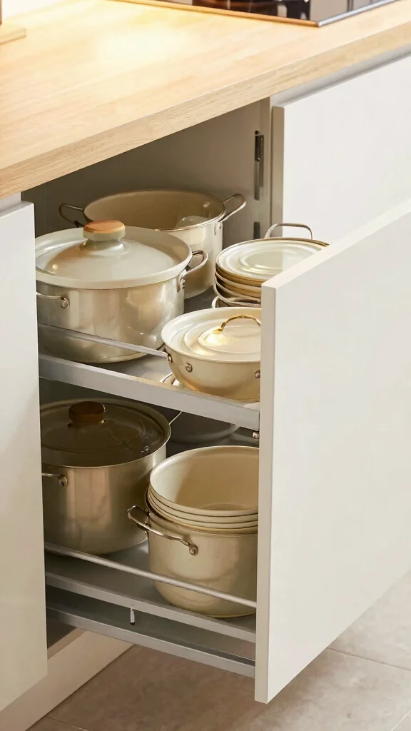 12 Pot Cabinet Organization Ideas for Deep Awkward and Corner Cabinets - 3. Pull-Out Drawers for Deep Cabinets 1