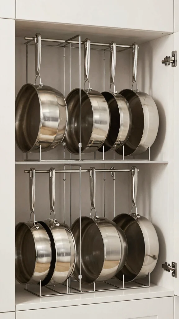 12 Pot Cabinet Organization Ideas for Deep Awkward and Corner Cabinets - 6. Vertical Dividers for Pots and Pans 1
