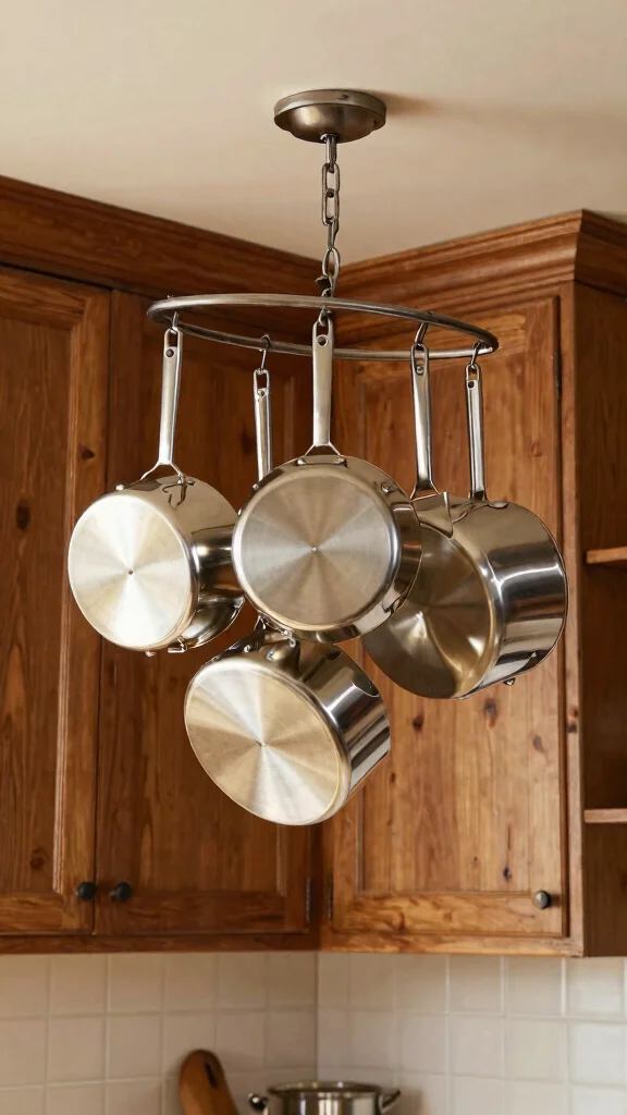 12 Pot Cabinet Organization Ideas for Deep Awkward and Corner Cabinets - 8. Incorporate a Pot Rack in a Corner 1