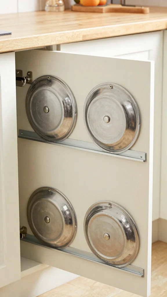 12 Pot Lid Organizer Ideas for Cabinets Drawers and Inside Doors - 3. DIY Magnetic Lid Holders 1