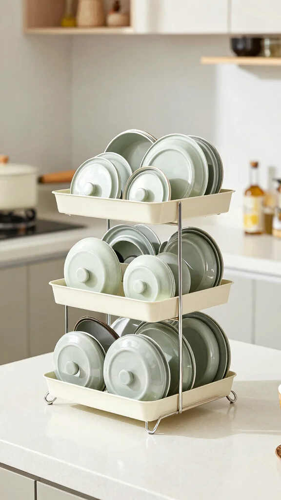 12 Pot Lid Organizer Ideas for Cabinets Drawers and Inside Doors - 4. Tiered Organizers for Easy Access 1