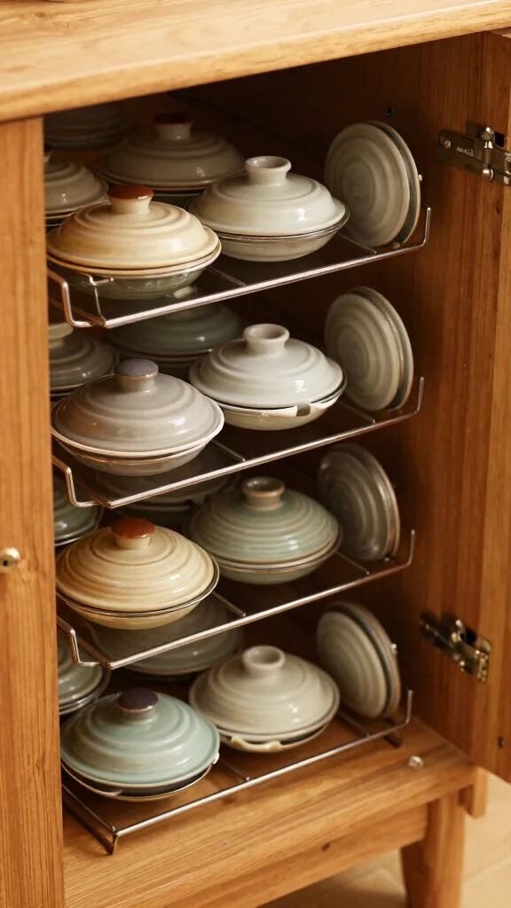 12 Pot Lid Organizer Ideas for Cabinets Drawers and Inside Doors - 7. Under-Shelf Pot Lid Holders 1