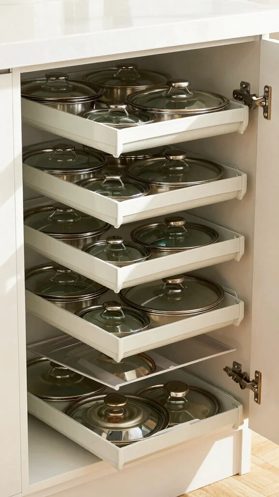 12 Pot Lid Organizer Ideas for Cabinets Drawers and Inside Doors - 9. Adjustable Separator for Custom Organization 1