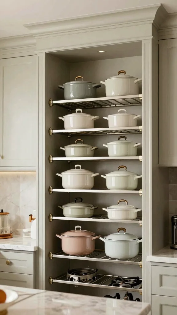 12 Pot Organizer Ideas for a Tidy Functional Kitchen Storage Setup - 12. Custom Built-in Pot Organizers 1