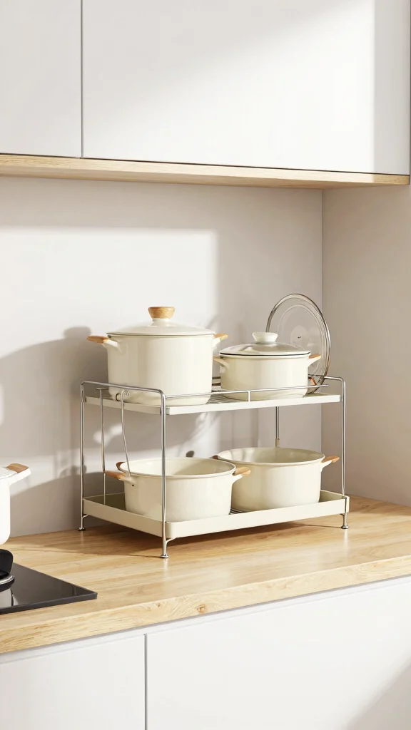12 Pot Organizer Ideas for a Tidy Functional Kitchen Storage Setup - 5. Stackable Pot Organizers 1