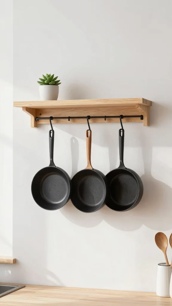 12 Pot Rack Ideas for Hanging Wall-Mounted and Freestanding Kitchen Storage - 3. Minimalist Floating Shelf Rack 1