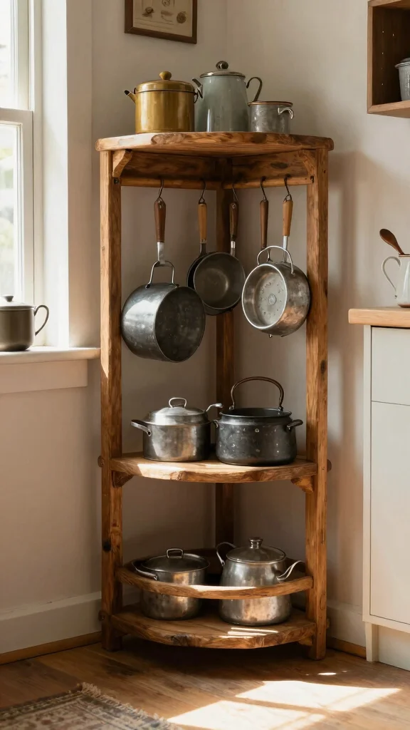 12 Pot Rack Ideas for Hanging Wall-Mounted and Freestanding Kitchen Storage - 6. Corner Pot Rack 1