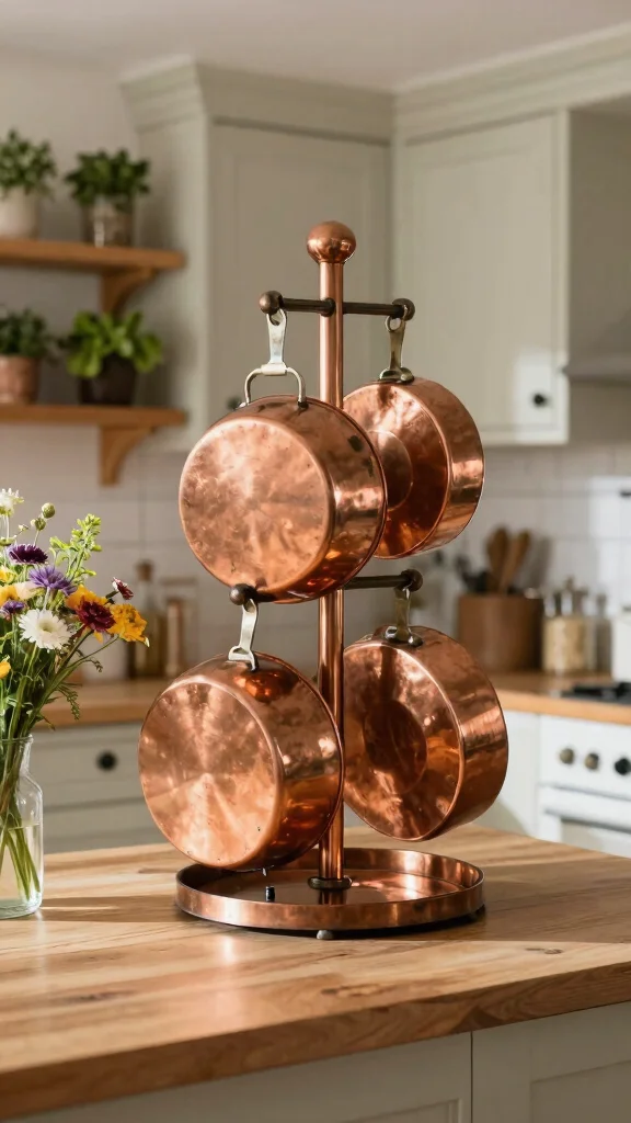 12 Pot Rack Ideas for Hanging Wall-Mounted and Freestanding Kitchen Storage - 7. Rustic Copper Pot Rack 1