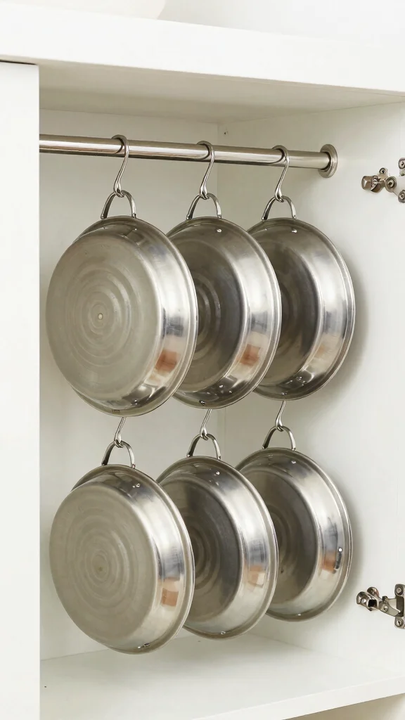 12 Pot With Lid Storage Ideas for an Organized Easy-Access Kitchen - 11. Tension Rod for Lid Storage 1