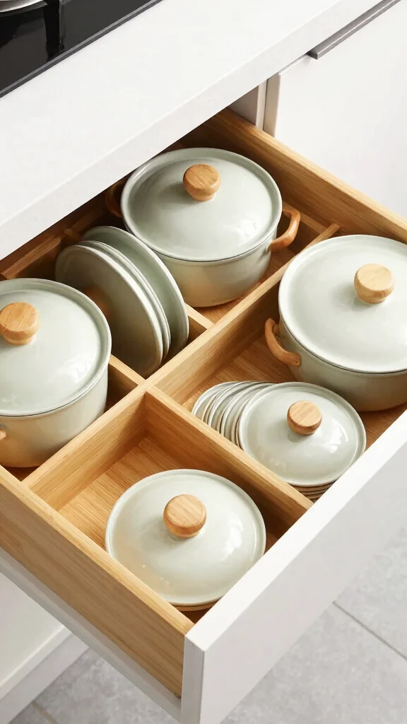 12 Pot With Lid Storage Ideas for an Organized Easy-Access Kitchen - 2. Drawer Dividers for Pots and Lids 1