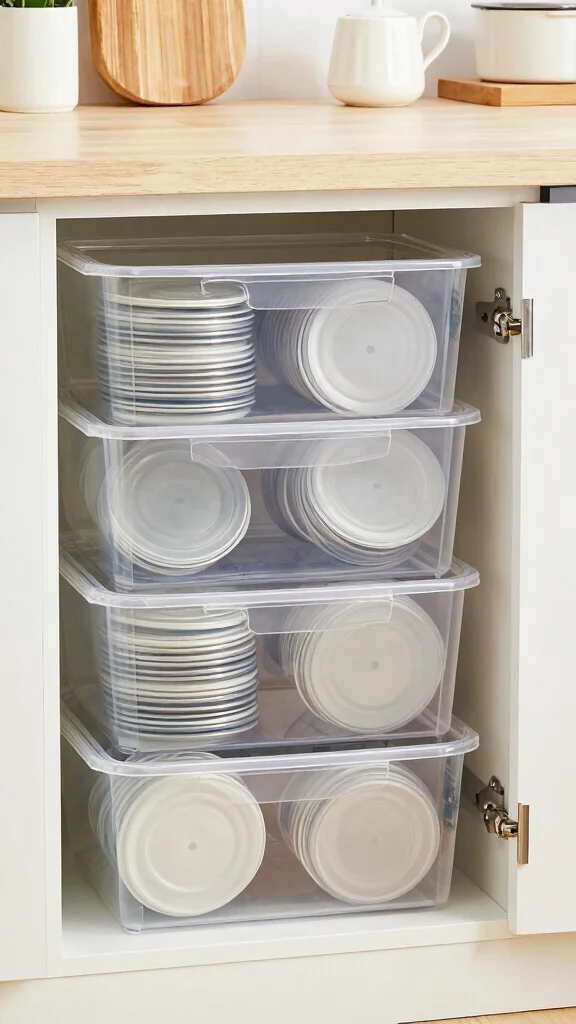 12 Pot With Lid Storage Ideas for an Organized Easy-Access Kitchen - 8. Use Clear Bins for Lids 1