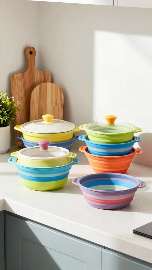 12 Pots and Pans Arrangement Ideas for a Stress-Free Cooking Space - 10. Collapsible Cookware for Compact Spaces 1